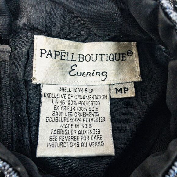 Black Silk Beaded Mock Neck Halter Top Shell Sz MP Papell Boutique - Picture 6 of 12